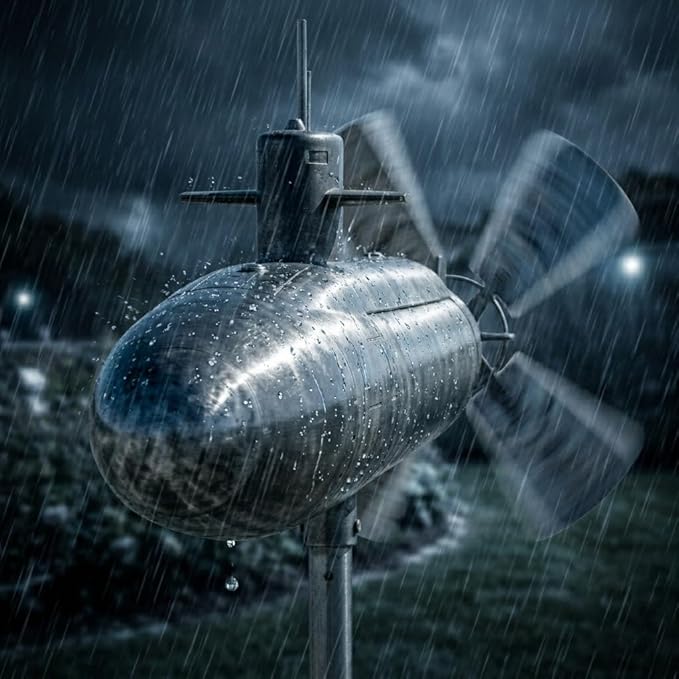 Submarine Wind Spinner, Outdoor Garden Windmill for Yard, Rotating Metal Wind Sculpture with Blades, Motion Art Propeller Spinner, Patio Lawn Decor