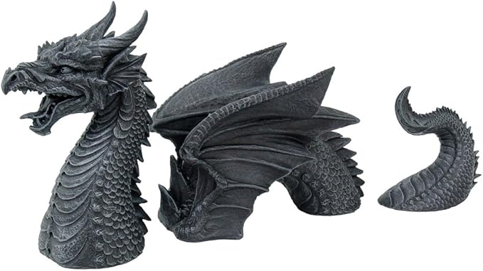 Pacific Giftware Medieval Fantasy Dragon Emerging from Lawn Statue Three Part Garden Decor