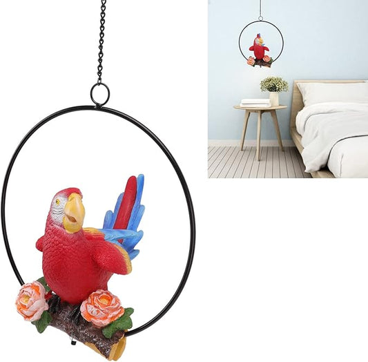 Hanging Iron Ring Parrots Resin Garden Statue 14x19x17.5cm Waterproof Outdoor Decor - Vibrant Weather - Colors, Easy - to - Hang for Balcony & Courtyard Decoration