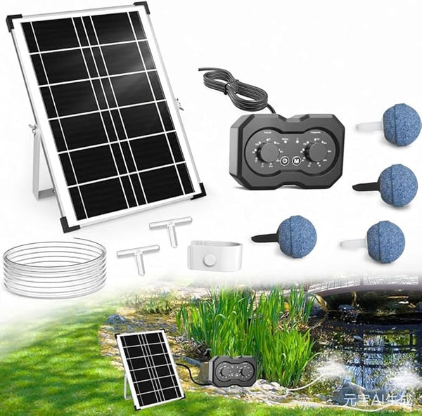 Lewisia 6W Solar Pond Aerator with Timer Control Air Pump Battery Aeration Kit Fish Tank Bubble Oxygenator