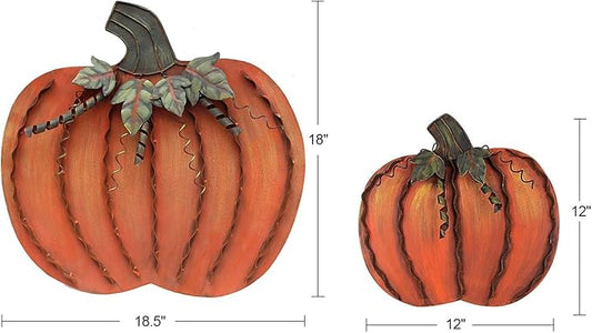 Linfevisi Metal Pumpkin Decor for Outside Standing Pumpkin Sign Flat Fall Porch Decor Yard Pumpkins Statue Outdoor Fall Decorations for Home Shelf Autumn Thanksgiving Halloween Garden Kitchen 2 Pack