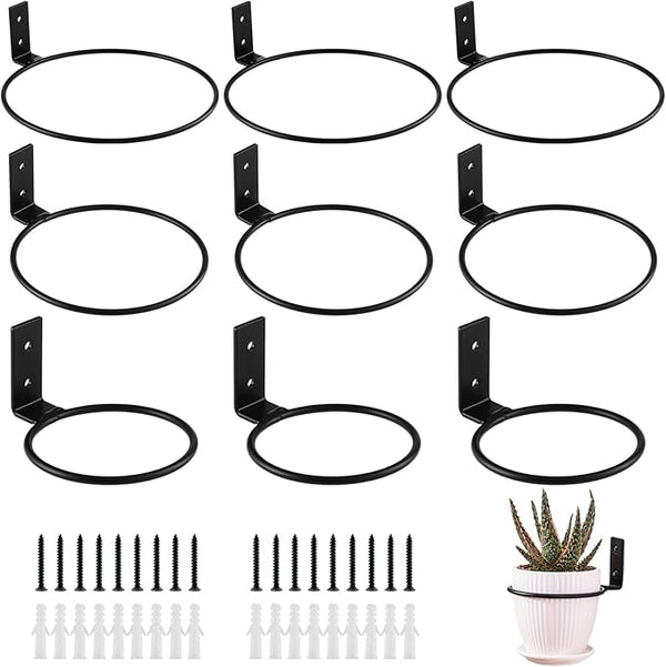9-Pack 4/6/8 Inch Flower Pot Holder Ring Wall Mounted Metal Flower Pot Hangers Wall Hanger Bracket Rings Black Planter Bracket for Home, Garden, Indoor Outdoor Pots