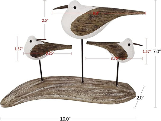 Morning View Wooden Sea Birds Decor Wood Seagull Statue Bird Figurines Seabird Statue Standing Seagulls Decorations Coastal Sculpture Nautical Beach Ocean Home Table Garden Yard Lawn Outdoor 7 Inch