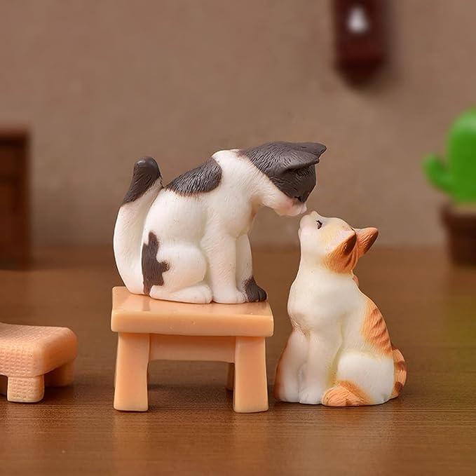 BWESOO White Miniature Cats Statue Micro Landscape Fairy Garden House DIY Terrarium Crafts Ornaments Accessories for Home Outdoor Statues