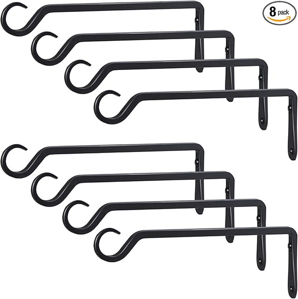 AILIN YELOKIE 12" Plant Hangers 8-Pack - Heavy Duty Rust-Resistant Steel Hooks for Bird Feeders, Indoor/Outdoor Plants & Wall Decor, Black