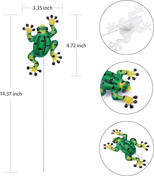 4 Pieces Metal Frog Garden Decor14 Inch Frog Art Garden Stakes Decor, Rust Resistant Metal Floral Outdoor Decor Frog Plant Stakes for Indoor Outdoor Garden Patio Lawn Decor