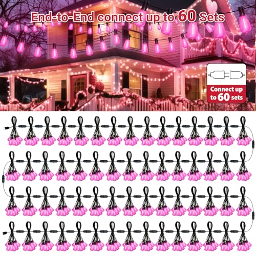 LAMPHOME 26Ft ST38 Outdoor String Lights - Pink LED Edison Bulbs