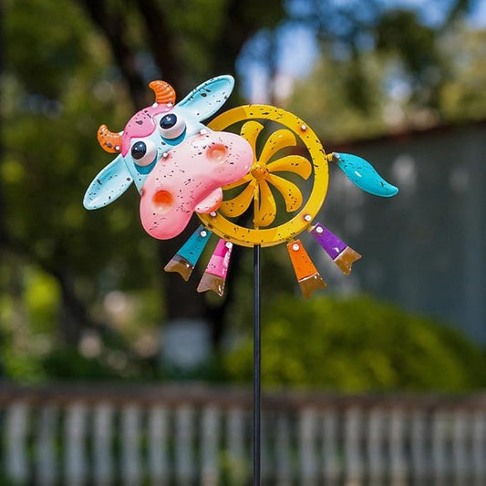 Oak & Lore Metal Cow Wind Spinners Outdoor Yard Cattle Wind Sculptures & Spinners with Stakes Waterproof Art for Patio, Lawn, Backyard Garden Decor