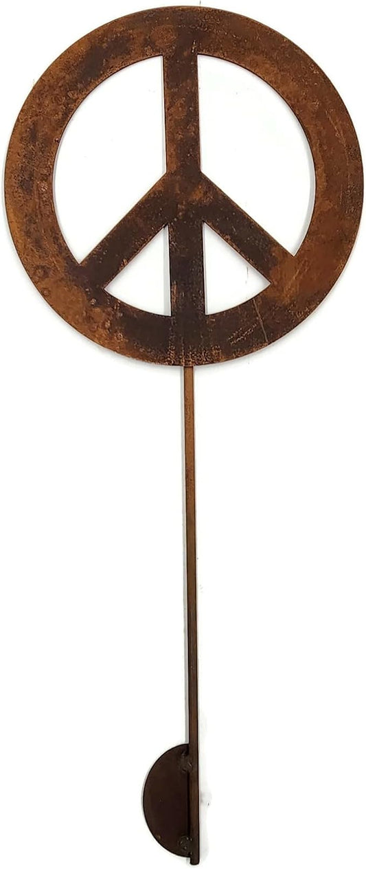 Peace and Heart Staked Signs or Wall Art Rustic or Powder Coated Finishes (Peace Small Stake 21", Naturally Rusted)