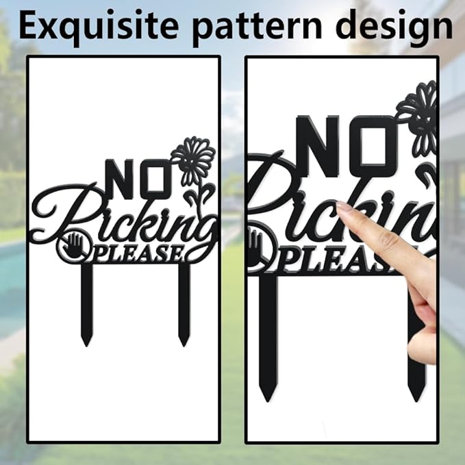 WADORN No Picking Please Metal Decorative Garden Stakes, Funny No Picking Please Warning Metal Yard Sign Funny Garden Ornament Gifts Black Yard Art Decoration for Outdoor Backyard Patio Lawn Walkways