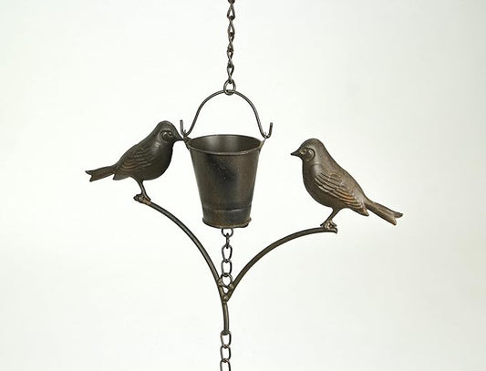 Mayrich 78 Inch Dark Brown Metal Rain Chain Decorative Bird Patio Decor Garden Accent, One Size