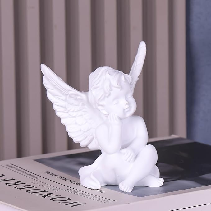 orenm 2 Pack Resin Cherubs White Angel Statue Figurine, Garden Sleeping Cherub Statue Sculpture Indoor Outdoor Home Decoration, Cute Adorable Angle Sculpture Memorial Statue(4" Height) (White)