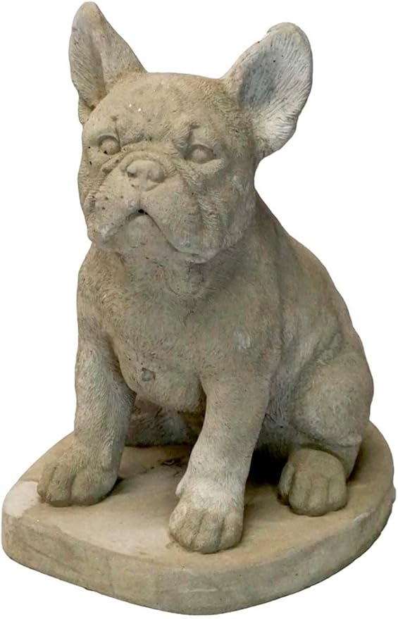 Solid Rock Stoneworks Frenchie Bulldog Concrete Statue, 13" Tall Buff Color