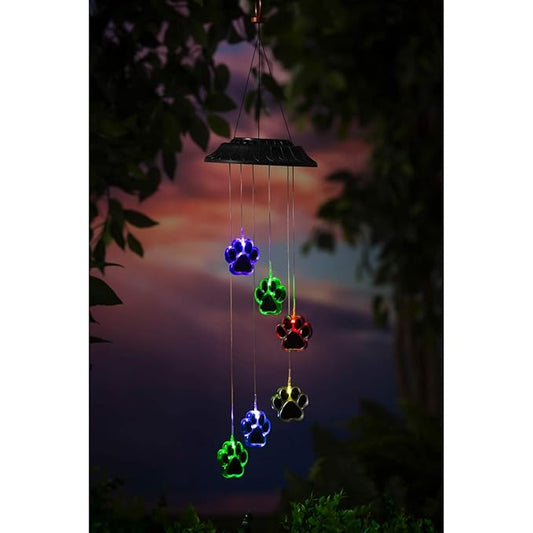 Paw Print Color Changing Solar Mobile - 5 x 5 x 28