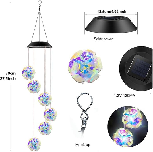 Solar Wind Chimes for Outside,Color Changing Colorful Rose Ball Solar Hanging Lights Outdoor,Waterproof Outdoor Solar Powered Lights for Garden Patio Yard Home,Gifts for Mom