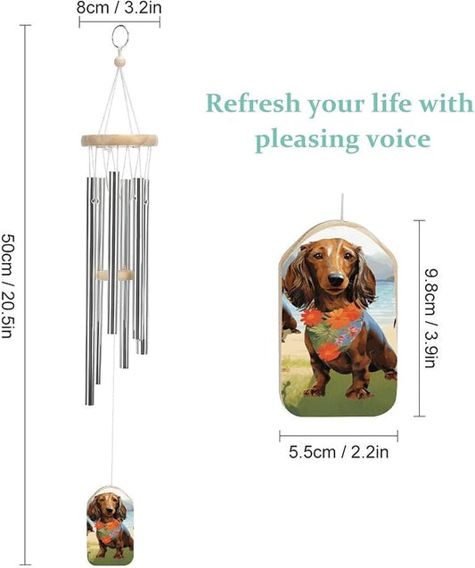 Large Aluminium Wind Chimes 20.5" Inches Dachshund Tropical Painting Art Wind Chimes for Outside Memorial Wind Chimes Sympathy Wind Chime for Outdoor Garden Patio Decoration