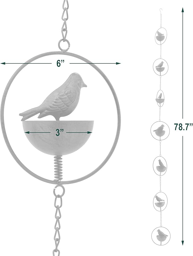 Arcadia Garden Products RC05 Perched Bird Rain Chain, Decorative Replacement Downspout for Gutters, 7 Cups, 6.5 ft, Brown