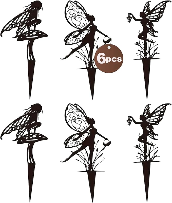 6-Piece Decorative Garden Stakes,Garden Decoration, Metal Flower Fairy,Fairy Garden Decor