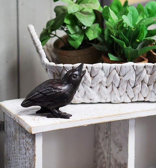 NACH Cast Iron Baby Crow Statue, Raven Garden Statues, Crow Garden Sculpture, Bird Figurines Home Decor, Crow Decor, Raven Decor, Black Bird Statue, 5.4 x 2.2 x 3.2 inches, Set of 2, JS-90-7116