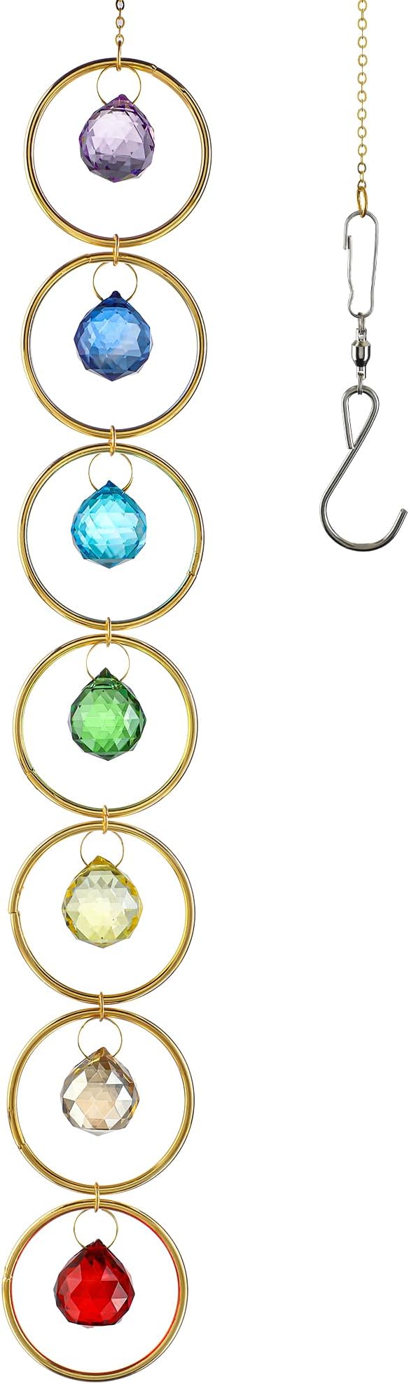 HDCRYSTALSGIFTS 7 Chakra Crystal Balls Prism Wind Spinner Suncatchers, Healing Crystals Sun Catcher Hanging for Indoor & Outdoor Windows Chakra Balancing Spiritual Gift for Meditation
