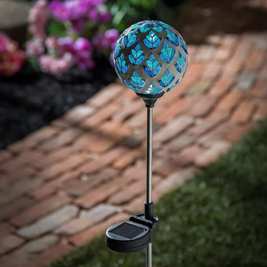 Evergreen Garden 22 Inch Solar Mosaic Globe Garden Stakes, Peacock Blue Décor for Homes Gardens and Yards