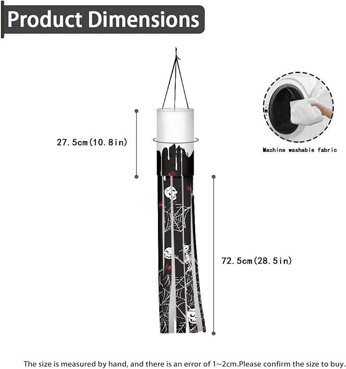 Skull Spider Web Hanging Windsock Lightweight Machine Washable Easy to Assemble Fabric Durable Outdoor Halloween Spooky Ghost Decoration 2 Pieces