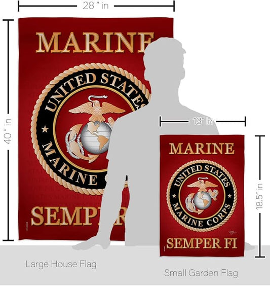 Breeze Decor FK108057-BO Marine Corps Americana Military Decorative Vertical Flags Kit, House & Garden Set w/Flagpole, Multi-Color