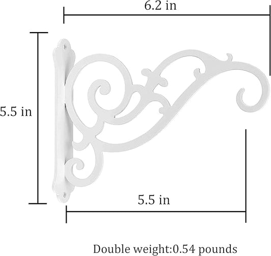 Iron Hanging Planter Bracket, 2 Pcs 6-Inch Wall Hooks for Hanging Birds Feeders, Latern, Wind Chimes, Coat, Decorative Indoor Outdoor (Screws Included, White)