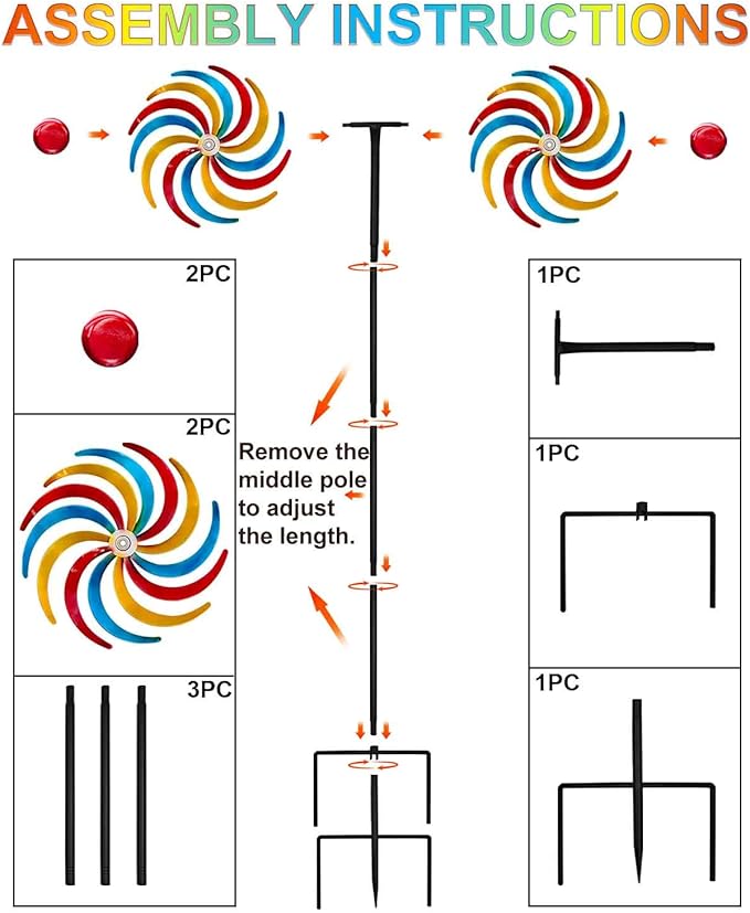 Wind Spinners Outdoor,Kinetic Wind Sculptures & Spinners, 63" Double-Side Metal Wind Spinner for Yard and Garden, Lawn Art Decorations Colorful