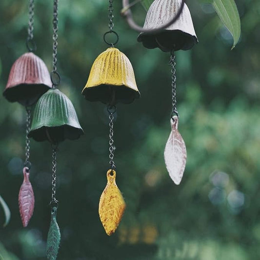 Japanese Traditional Lucky Small Wind Chimes for Outside, Yellow Leaf Iwachu Cast Iron Bless Temple Wind Bell Memorial and Sympathy Leaf Wind Chimes Indoor Garden Bell, Patio, Balcony
