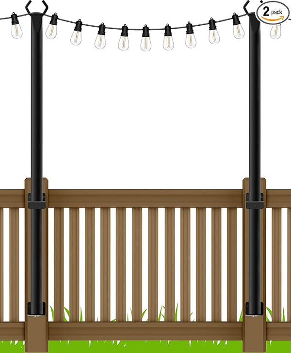 LETIANPAI 2 Pack String Light Poles,5 Ft Metal Poles with Fence Bracket for Outdoor String Lights,Outdoor Light Poles,Poles/Post/Stand for Outside