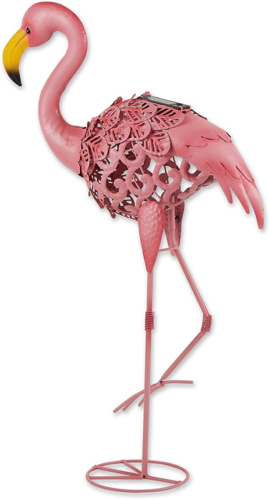 Zingz & Thingz Durable Iron Outdoor Décor Flamingo Solar Garden Stake, 18.5x7x27, Leaning