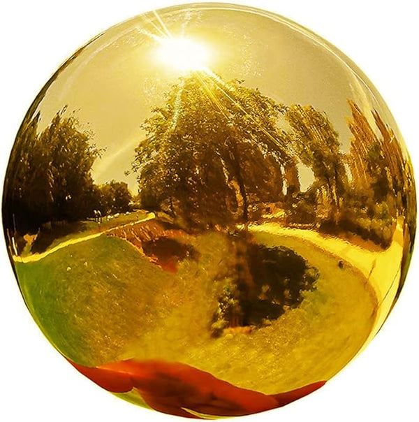 Gold Gazing Globe Mirror Ball in Stainless Steel, Shiny Hollow Sphere Sparkling Housewarming Outdoor Ornament (8 Inch) (Gold)…