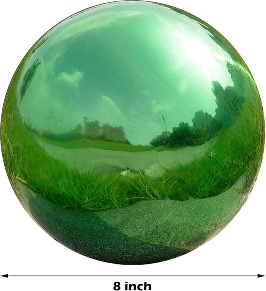 Nerien 8 Inch Gazing Ball, Stainless Steel Garden Mirror Globe, Polished Ornament Sphere, Hollow Floating Reflective Hemisphere, Home Outdoor Pond Housewarming Swimming Pool Decoration Gift, Green