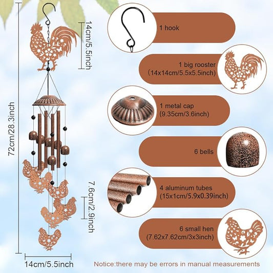 Chicken Wind Chimes for Outside Metal Windchimes Indoor and Outdoor Wind Chimes for Chicken Coop Chicken Art Hanging Decoration for Patio Garden Yard Chicken Pendant Thanksgiving Gift