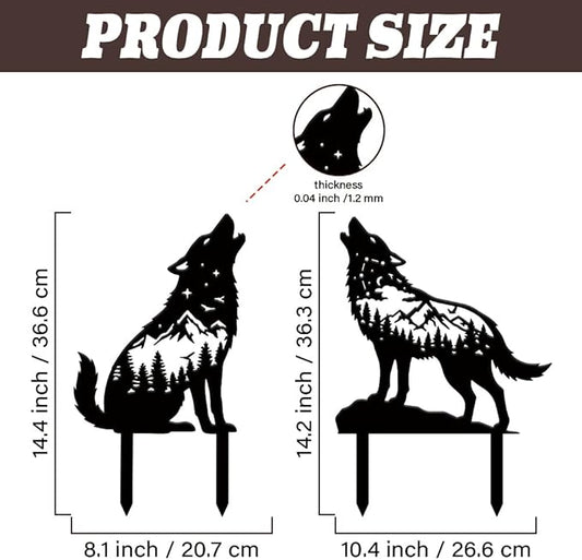 SUPERDANT 2 Pcs Metal Wolf Garden Decor for Outside Animals Yard Stakes for Decorations Outdoor Statues Iron Art Stake Decorative Silhouette Lawn Ornament Patio Porch Farmhouse Decoration Gifts