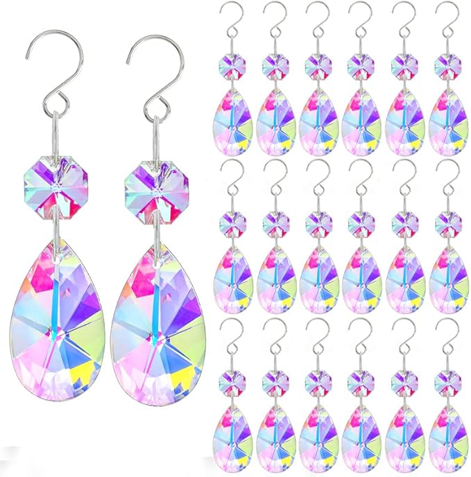 20 Pieces 38mm Crystal Prisms Chandelier Rounded Pear Suncatcher Ornament Pendants Crystal Beads Hanging Glass Crystals Chandelier Prisms for Wedding Party Tree Garlands Decoration DIY Jewelry