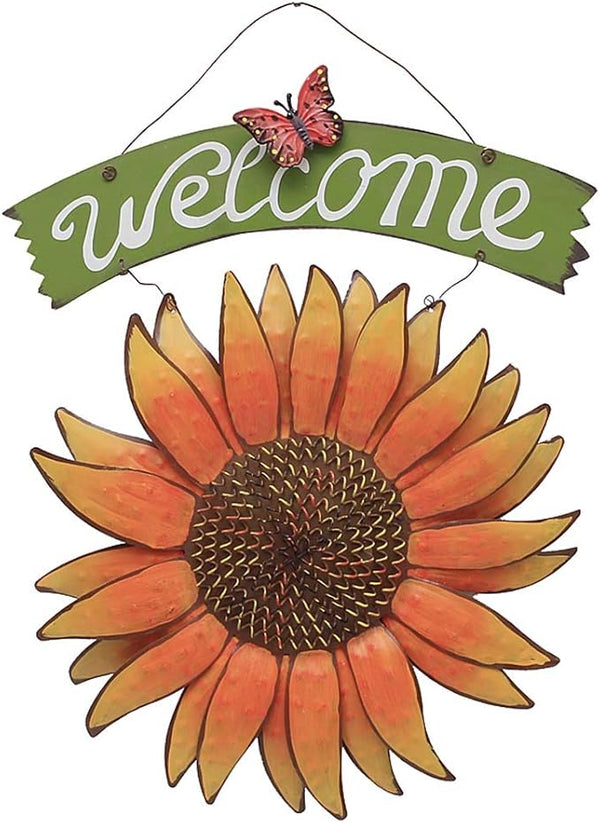 Welcome Sign Metal Hanging Sunflower Signs for Front Door Porch Wall - Rustic Decorative Door Hanger Indoor Outdoor Spring Decoration Wreath Decor (D)