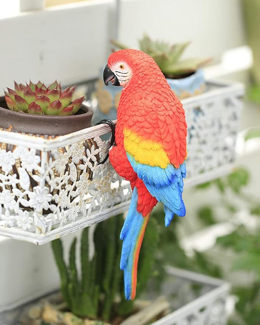TAYASH Resin Parrot Flower Pot Hugger Decorations,Parrot Animal Sculpture Hanging Realistic Parrot Garden Ornament for Patio Yard Balcony Lawn Figurine Tree Decor (Red)