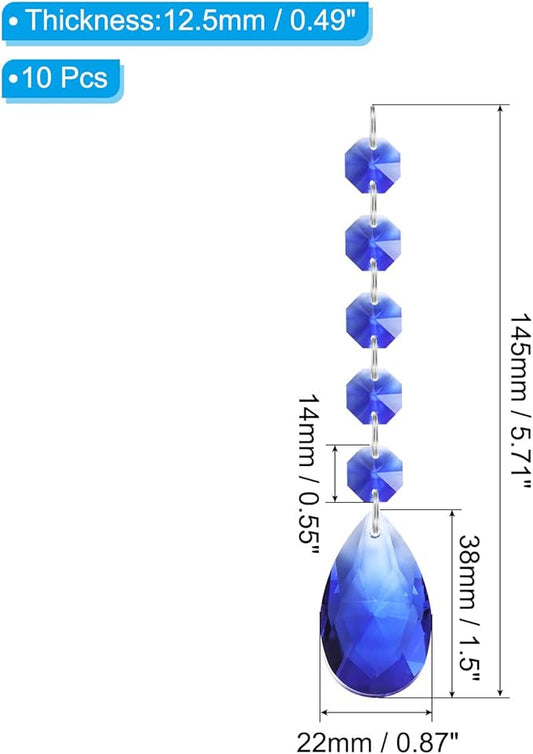 PATIKIL Teardrop Crystal Chandelier Pendants Beads, 10 Pack 145mm Length 38mm Chandelier Prisms Parts Ornaments Hanging Beads for DIY Arts Crafts Decoration, Blue