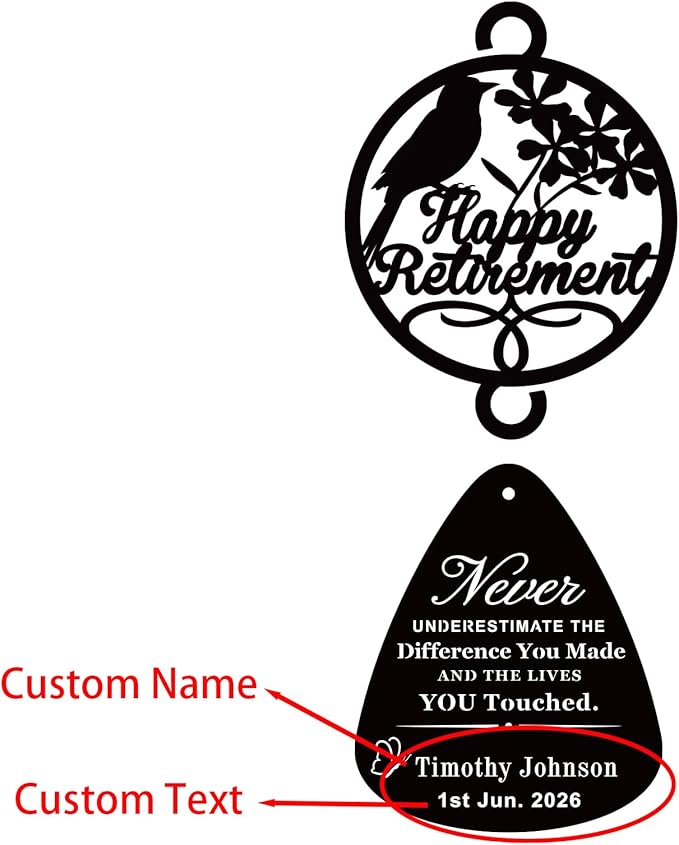 37" Personalized Retirement Wind Chimes for Women Men, Custom Retirement Gifts for Coworker Boss Teacher, Large Deep Tone Windchime Outdoor Decorations
