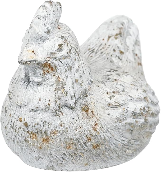 Chicken Figurine Chicken Kitchen Decor Cement Hen Figurine Rustic Hen Garden Statues Figurines Artwork for Outdoor, Backyard, Patio and Home Kitchen Decoration(White)