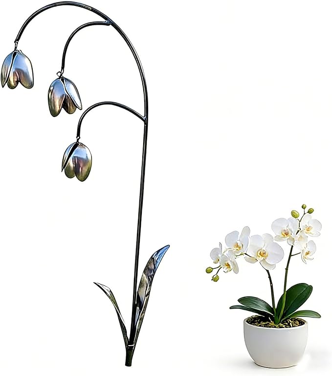 Metal Lily of The Valley Garden Sculpture,Handmade Metal Flower Garden Stake for Garden Decoration,Wrought Iron Lily of The Valley Sculpture for Patio, Pathway, Garden Decor Gift (1pc)
