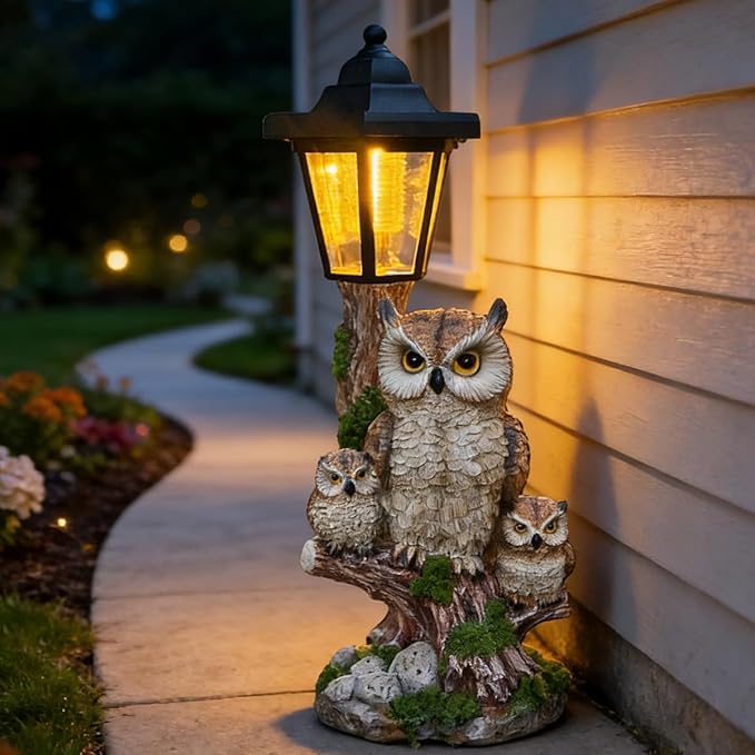Solar Garden Owl Statue Lights,Large Owl Figure with Solar Lights Lantern,for Outdoor Landscapes, Courtyards, Paths,Outside Patio Lawn Sculpture Decorated๏ผGifts for Women, Owl Lover