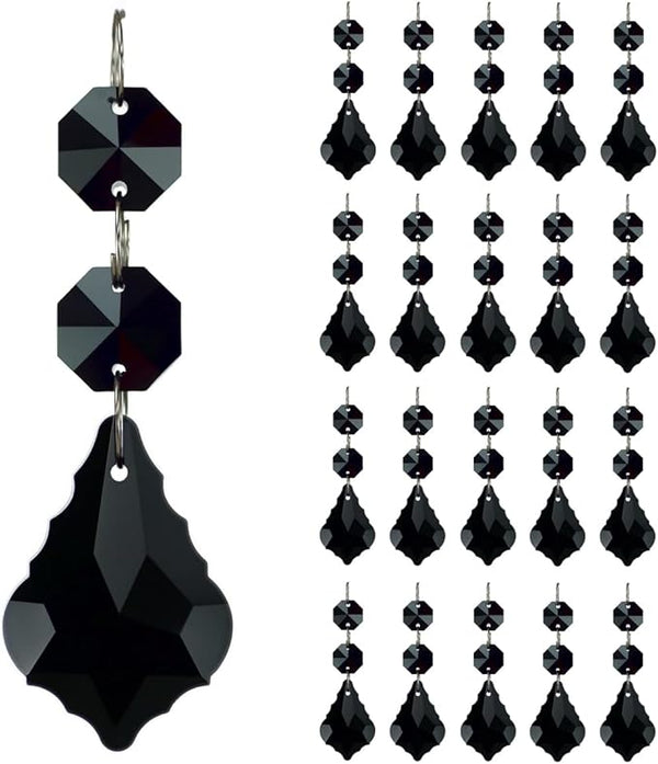 20pcs Crystal Maple Leaf Chandelier Prisms Replacement Pendant Connected Glass Octagon Beads Chain for Wedding Christmas Decoration 38mm (Black)