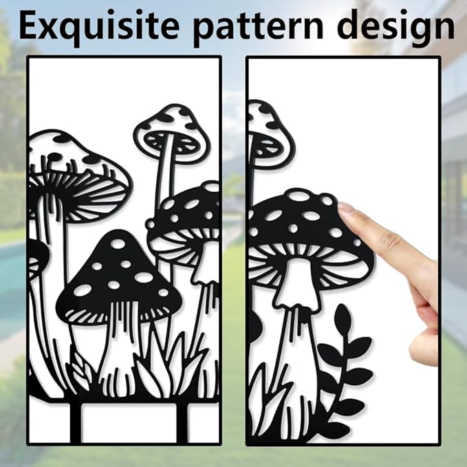 WADORN Mushroom Metal Outdoor Statues Silhouette, Funny Mushroom Metal Decorative Garden Stakes Mushroom and Grass Silhouette Ornament Gift Funny Outdoor Decor for Garden Backyard Patio Lawn Outdoor