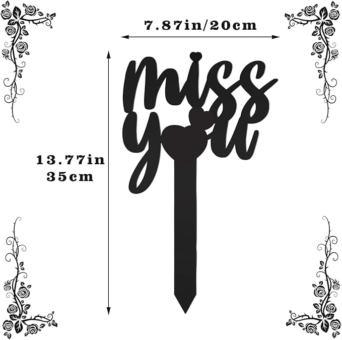 13.8 X 7.9 Inches Large Cemetery Decorations for Grave, Miss You Memorial Grave Markers, Metal Memorial Remembrance Stake, Grave Markers for Human Cemetery, Garden Yard Grave Site Outdoor Stake Marker