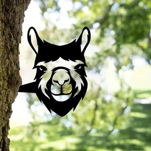 Funny Alpaca Garden Stake Animal Metal Art Silhouette Yard Tree Decor Stake for Fence Mount Garden Decor Lawn Yard Outdoor Statue, Black