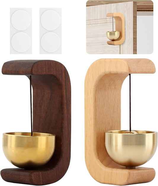 2Pcs Magnetic Shopkeepers Bell for Door Opening - Vintage Wooden Wind Chime Doorbell with Brass Bell, Wireless Adhesive Door Chime for Housewarming Gift Refrigerator Room Garden(Brown,Light)