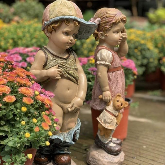 Garden Ornaments Decor Statue Outdoor,Garden Ornament Sculpture Garden Ornaments Outdoor Simulation Character Boy Girl Waterproof Resin Garden Statue for Yard Landscape Lawn Decoration Craft